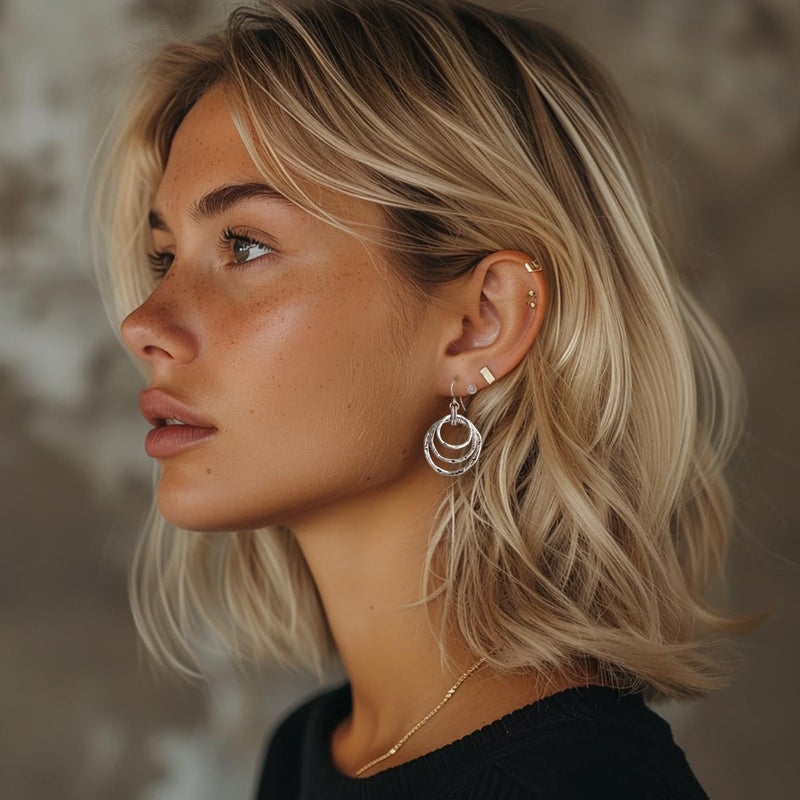 SPUNKYsoul 3 Circle Boho Earrings - Handmade, Lightweight 2-Inch Bohemian Dangle Earrings for Women - Trendy, Vintage, Unique Jewelry - Ideal for Weddings & Gifting (All Silver) - Image 2